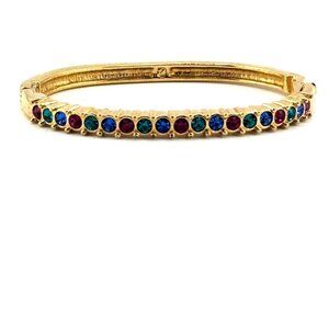 Vintage Swarovski Swan Signed Gold Plated Hinge Cuff Multi Color Crystal Bracele